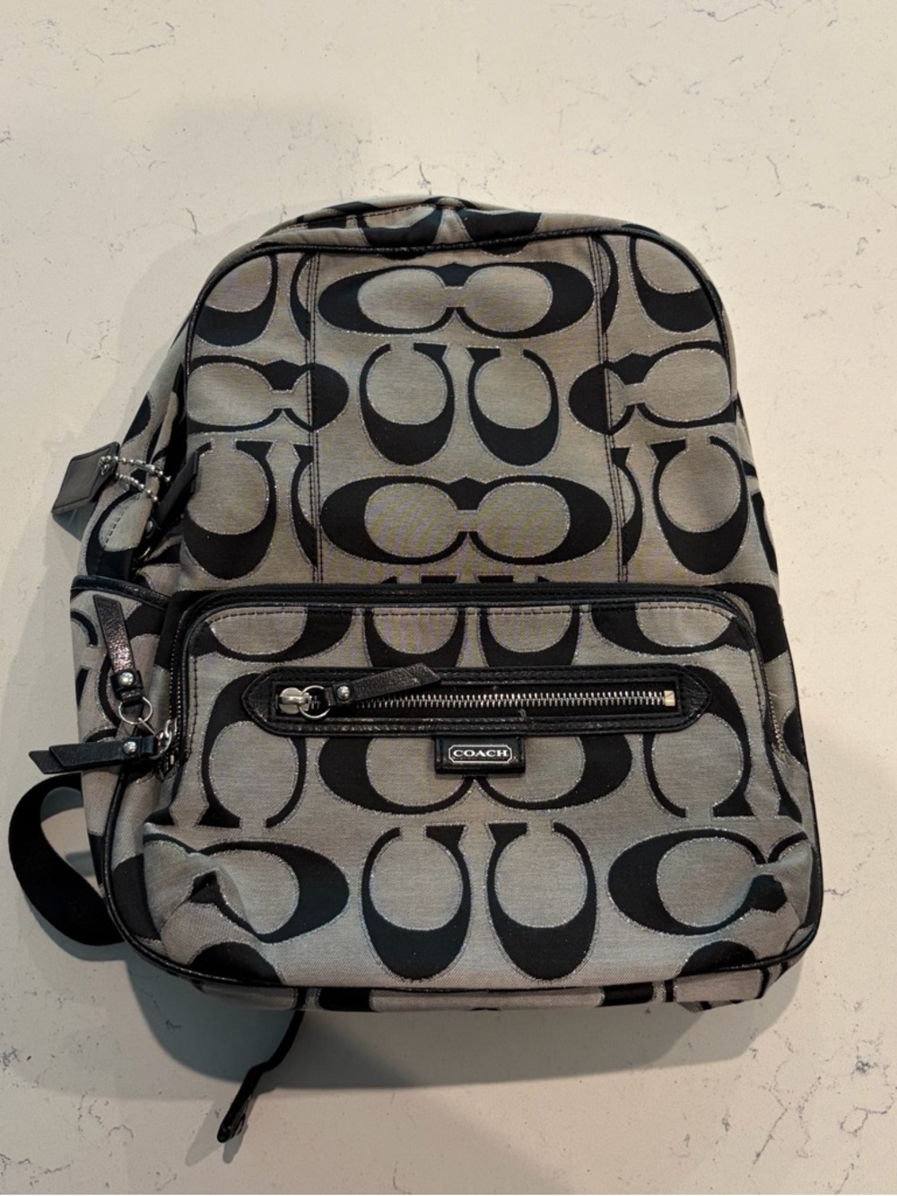 Coach Signature C Jacquard Backpack w Leather Trim